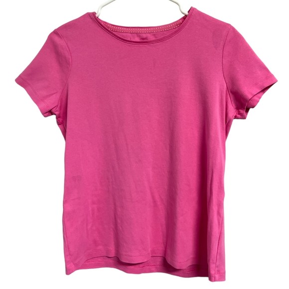 St John's Bay Super Pink Essential Tee Short Sleeve Ribbed Crewneck M Cotton - Picture 2 of 7